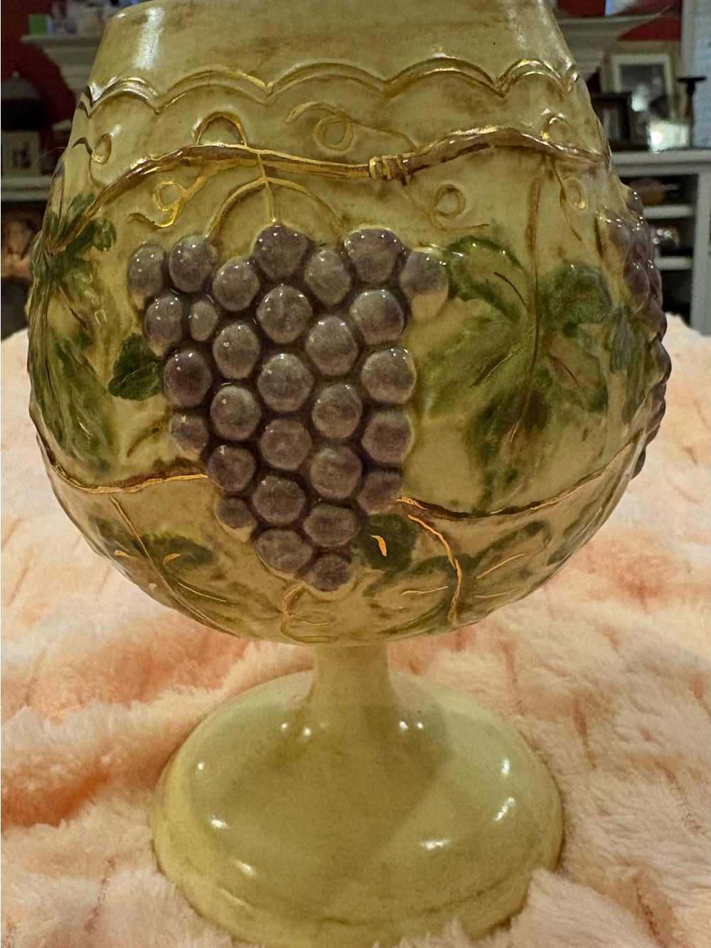 Vintage Arnel’s ceramic Grape Motif Pedestal Vase - Cream, Purple and gold trim.